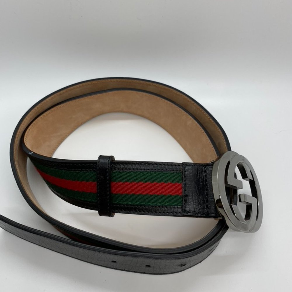 Gucci belt green/red stripe with black leather